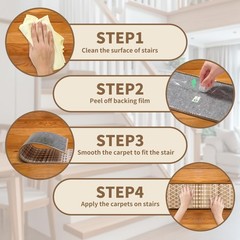 30″x30″ Peel Stick Non-Slip Carpet Stair Treads Washable Pet-Friendly Safety Mat