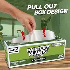 Tapix 9ft x 400ft Plastic Sheeting Heavy Duty Paint Protection Roll 3600 Sq Ft