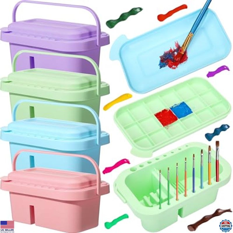 Teenyyou 4-Piece 3-in-1 Paint Brush Cleaner Set with Basin Holder & Washer Trays