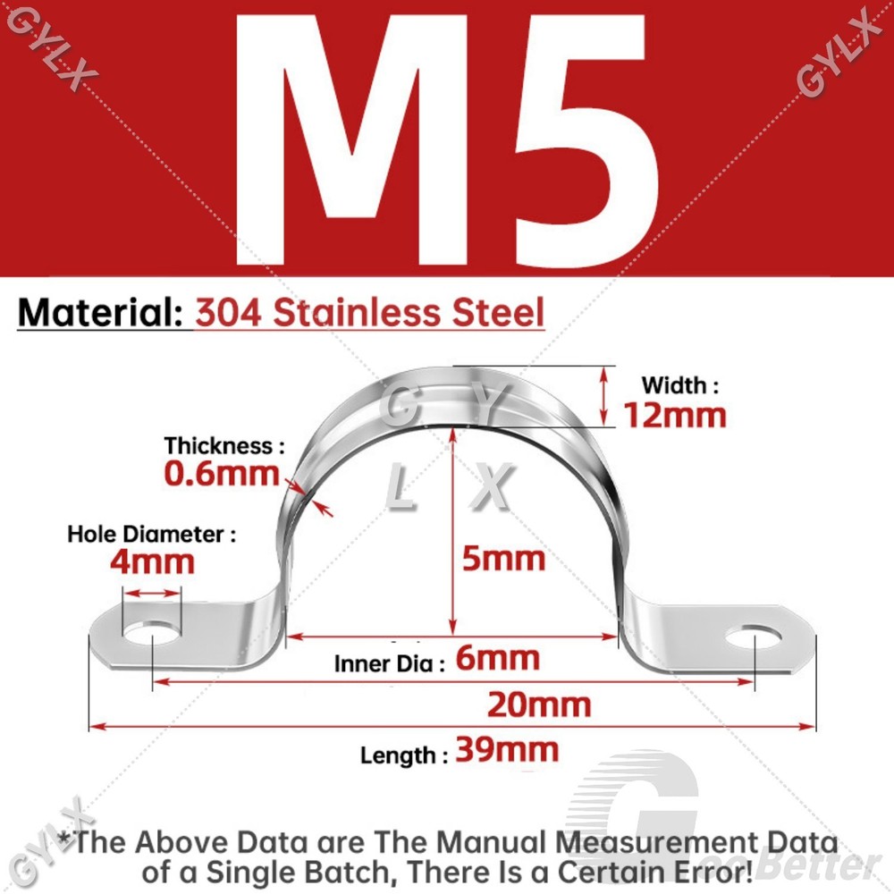 Stainless Steel 5-200mm Plumbing Pipe Saddle Tube C Clip Clamp Clevis Brackets