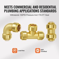 VEVOR Pipe Fittings 1/2″ 25PCS (Straight,Elbows,Tees) Push-Fit for Air System