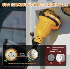 50A to Dual 30A Marine Shore Power Adapter, NEMA SS2-50P Male to 2X L5-30R Fe…
