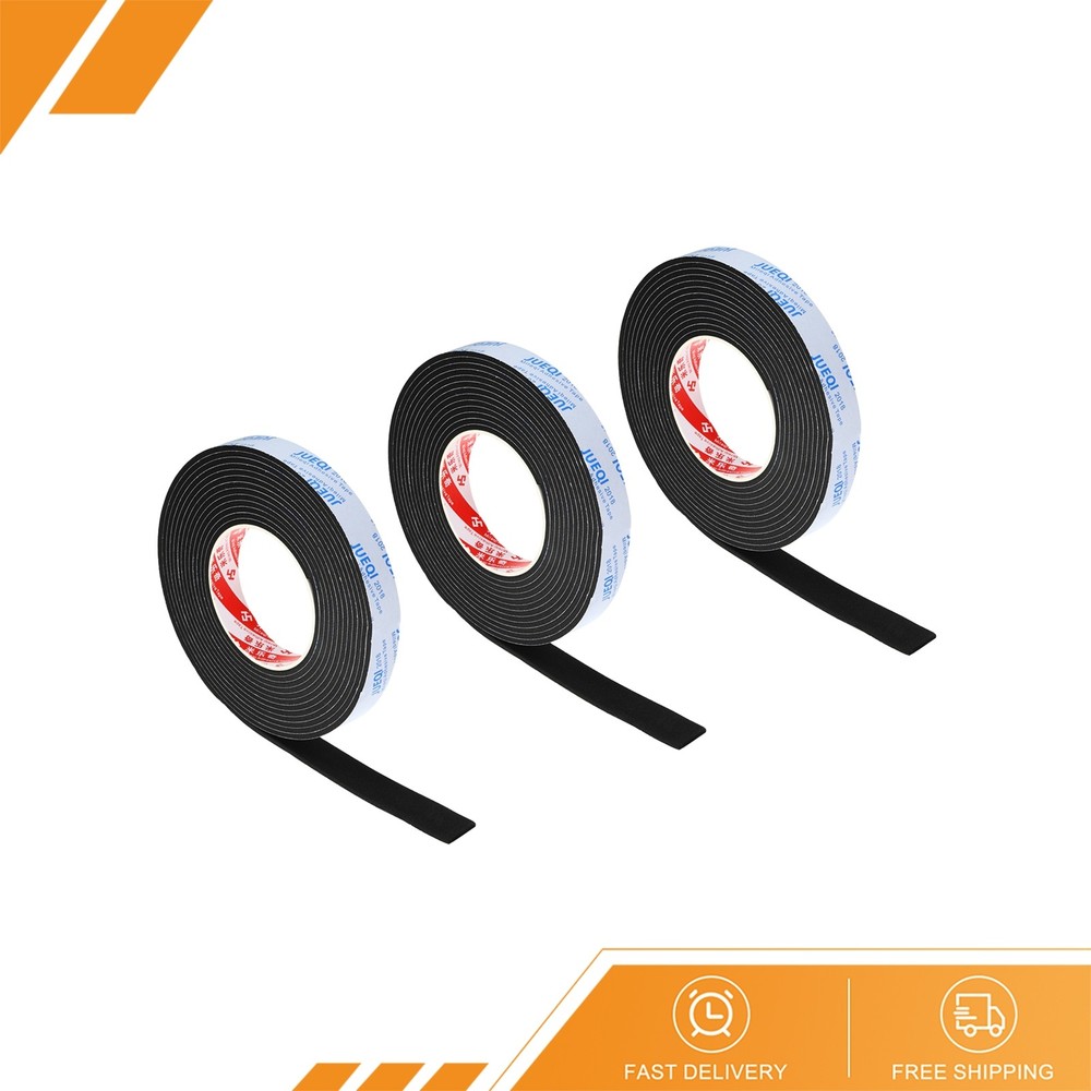 3 Pcs 3/4″W x 1/8″T x 16.4 Ft EVA Single Sided Foam Tape Black