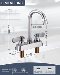 Deck Mount Commercial Hand Wash Sink Faucet 4 inch Center, Gooseneck Spout