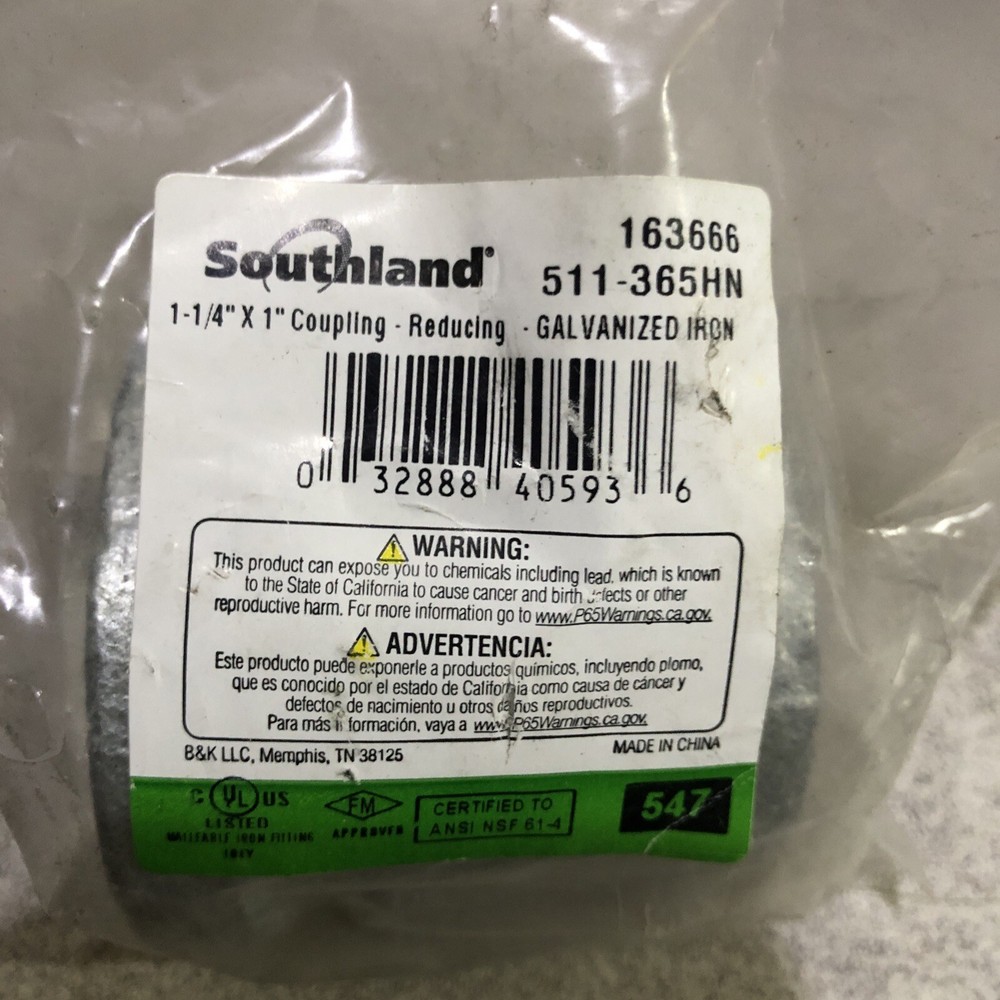 Southland 1-1/4 In. x 1 In. FPT Reducing Galvanized Coupling 511-365BG