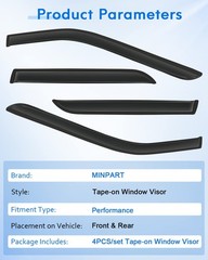 Side Window Deflector Dark Smoke Visors 4-Piece Set for 2011-2019 Ford Explorer