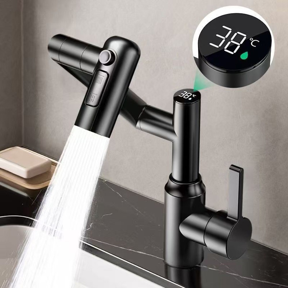 Flexible Swing Arm Faucet, Digital Temperature Display, Hot & Cold Mixer Tap