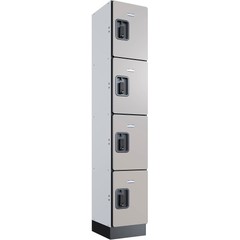 Global Industrial 4-Tier 4 Door Digital Wood Locker 12″W x 15″D x 72″H Gray