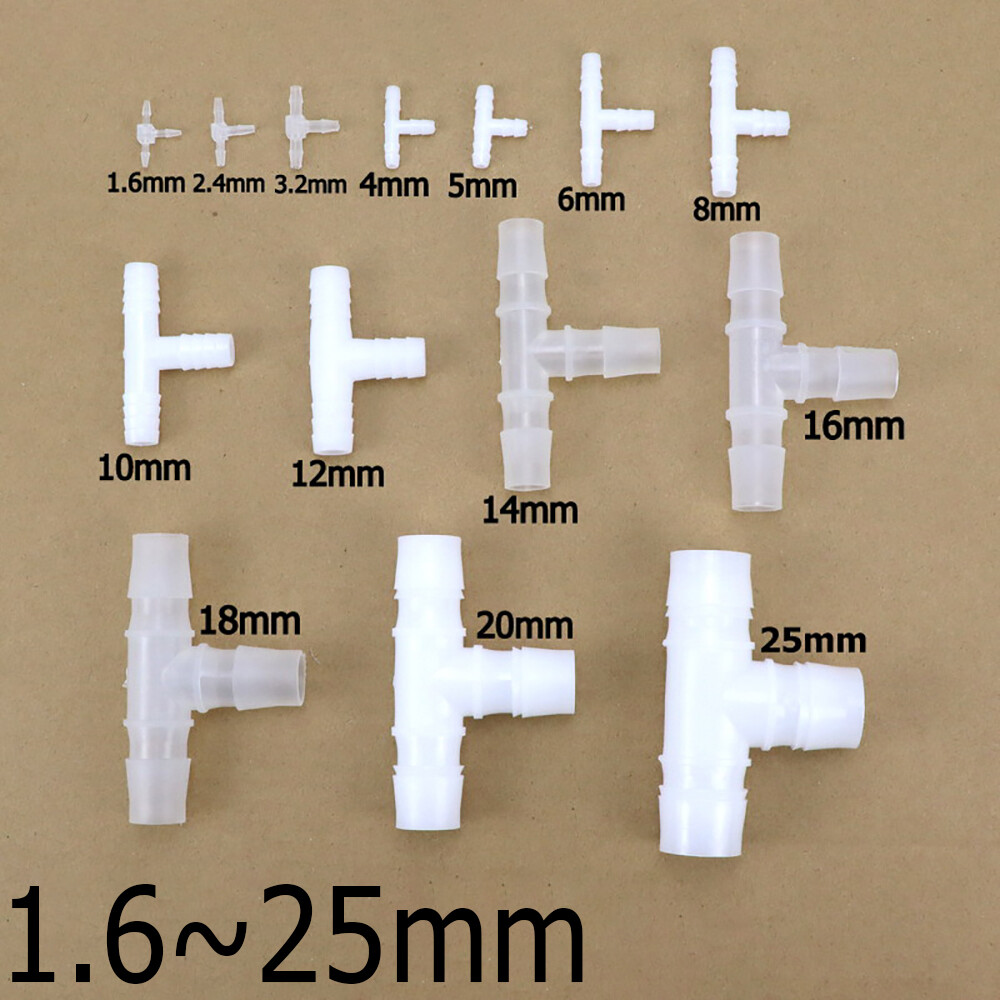 1.6~25mm Plastic Three Way T Joiner Tee 3 Way Pipe Hosetail Connector Fitting
