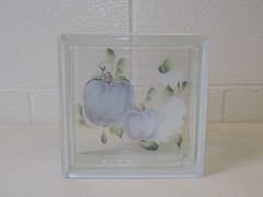 Hand Painted Glass Block 7.75” Decorative Wall Insert Backlit Ready Apple Design