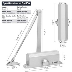 Automatic Door Closer Hydraulic, Grade 3, 88-143lbs, 36 Inch – Fire Rated