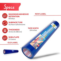 Floor Protection Film, 24-Inch X 200-Foot Roll, 3 Mils, Blue Self-Adhesive Plast