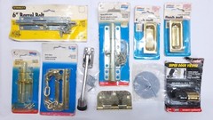 Lot of Door Hardware: Door Viewer, Flush Pull, 6″ Barrel Bolt, Chain, Locksmith