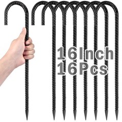 16 Inch Ground Stakes Heavy Duty,16 Pack Metal Fence Stakes for Ground for Wi…