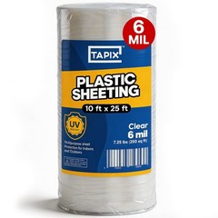 Plastic Sheeting (10′ x 25′) Long, 6 Mil – UV Protection Poly 1 Roll, Clear