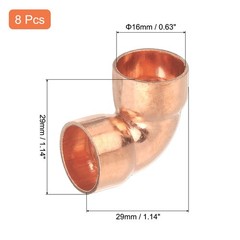 8 Pcs 0.63 Inch 90 Degree Copper Pipe Fitting with Sweat Solder, 1.14×1.14inch