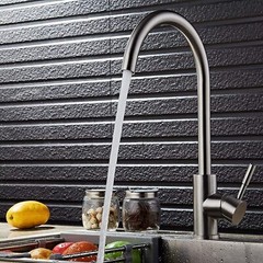 Kitchen Bar Sink Chrome Faucet Single Hole High Arc Hot/Cold w/ Waterline Hoses