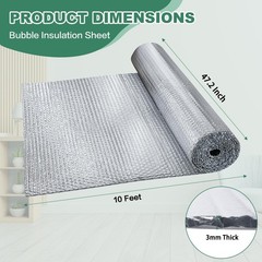 Reflective Bubble Insulation Sheet, Double Side Aluminum Foil 47IN X 10FT