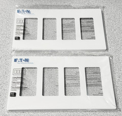 NEW Lot of 2 EATON PJS264W Decorator Screwless Wallplate, 4-Gang, White, Plastic