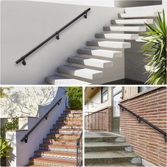 Stair Railing 10ft Indoor Metal Handrail 1.5″ Aluminum Wall Mount Black Industri