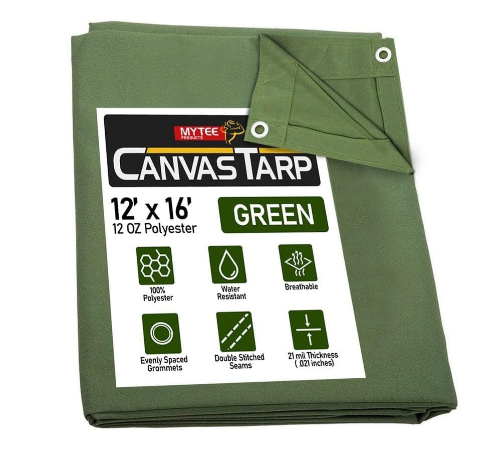 12′ x 16′ Green Canvas Tarp 12oz Heavy Duty Water Resistant 12′ x 16′