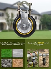 Gate Wheels for Metal Tube – 6″ Farm 1 Pack (Gold Clamps), Silver
