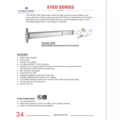 Grade 2 STED Series Narrow Stile 36 In. Rim Type Exit Device in Aluminum