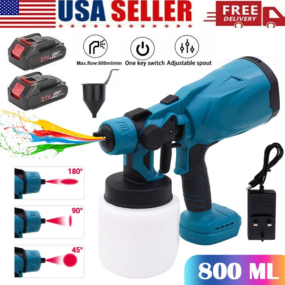 High Pressure Cordless Paint Sprayer Electric Airless HVLP Spray Gun +2 Battery