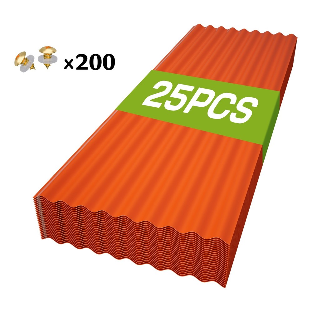 20.67″ x 60.2″ Corrugated Orang PVC Roof Panels Hardware Roofing Sheets (25 Pcs)