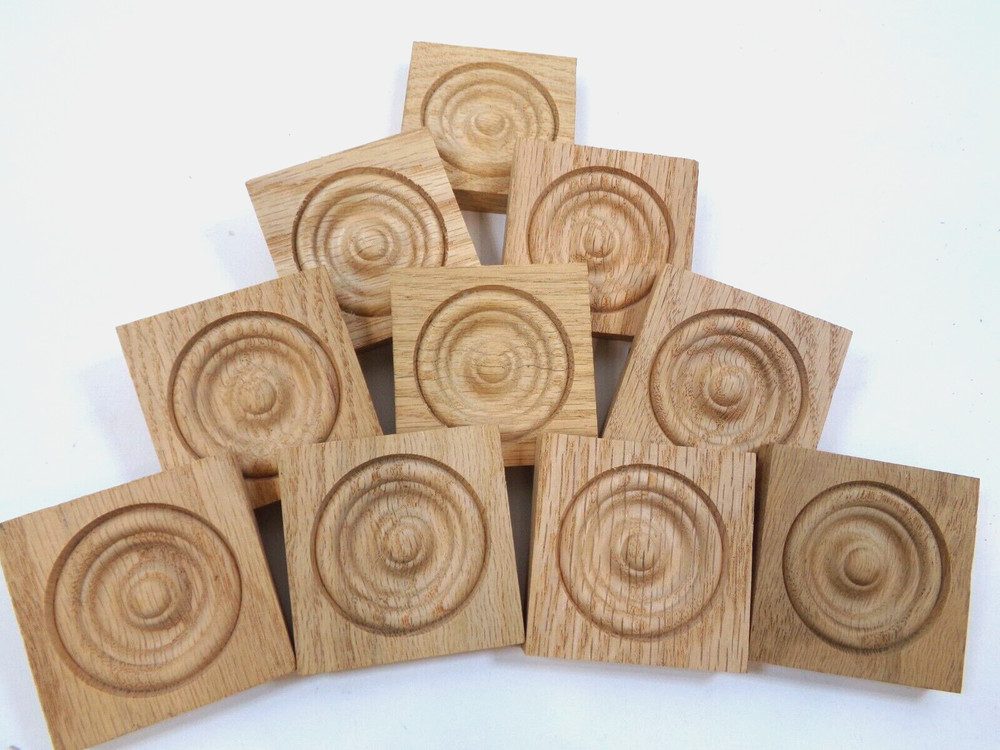 Solid Red Oak Corner Rosettes 10 Pieces 1/2″ x 2 1/2″ x 2 1/2″ New