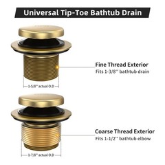 All Metal Tip-Toe Bathtub Drain Kit with Two-Hole Overflow Brushed Gold