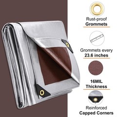 Tarp 6x8FT, 16 Mil, Waterproof Tarps Heavy Duty with Grommets Every 23.6″, Th…