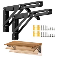 2 Pcs Folding Shelf Brackets, Matte Black Collapsible Stainless Steel Heavy D…