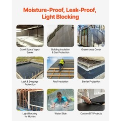 Black Plastic Sheeting Roll 4Mil 3x50ft Moisture Barrier Poly Film