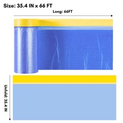 Pre-Taped Masking Film 35.4″ x 66′, Pack of 2 – 35.4 Inches X 66 Feet, BLUE