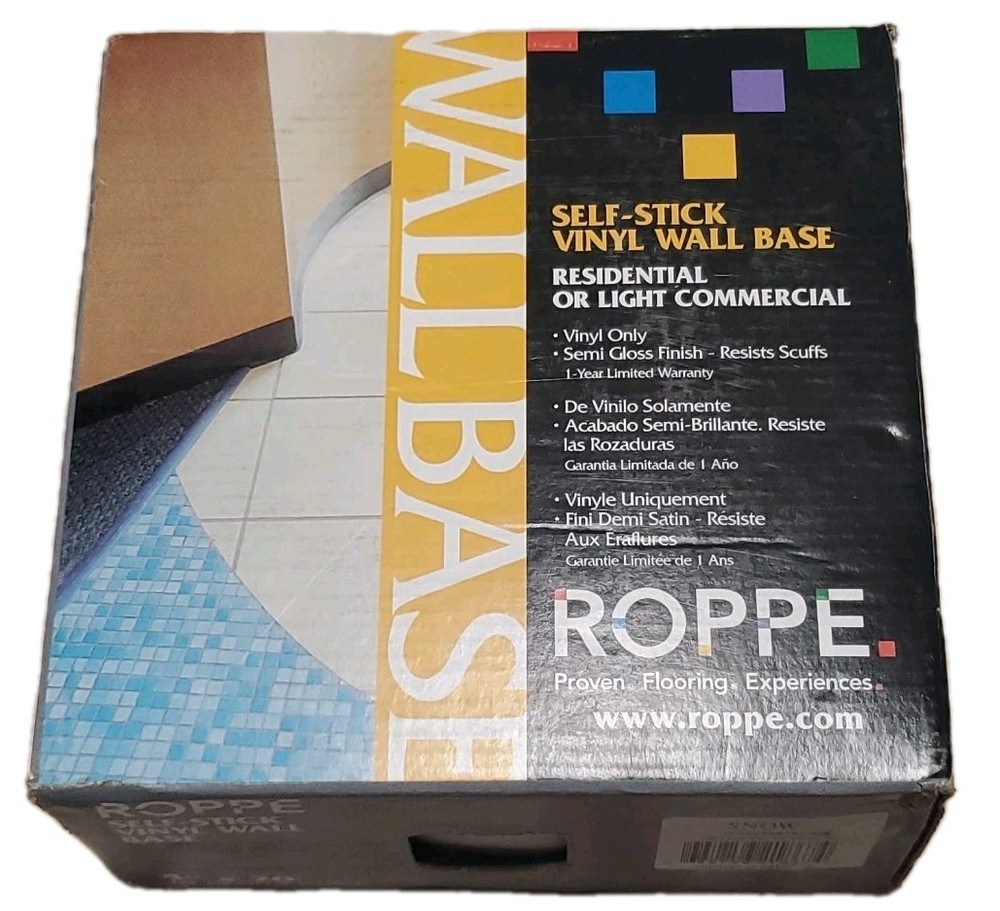 NEW Roppe 4 In. x 20 Ft. Roll SNOW Vinyl Self-Stick Wall Cove Base HC40C54S161