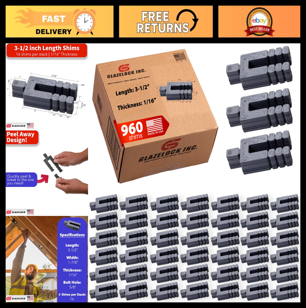 Stackable Plastic Peel Away Shims – 960 Pieces, 3.5″ Length, U Shape, 5/8″ Bolt