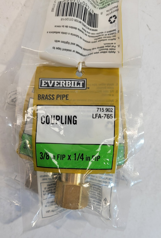 5 PCS Everbilt 3/8 in. x 1/4 in. FIP Brass Reducing Coupling Fitting