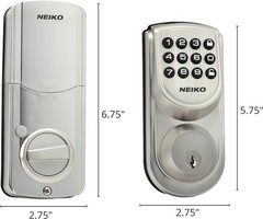 Neiko 52909A Keyless Electronic Deadbolt, 2 Keys Included – Brushed Silver