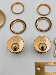 Vintage Nos Corbin Double Cylinder Deadbolt Set Brass / Bronze With Keys Unused