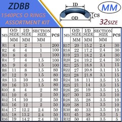 ZDBB 32 Size 1540 Pcs O Rings Assortment Kit Metric Nitrile Rubber black