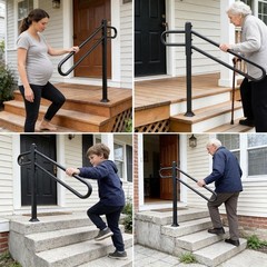 Smqljxc 28-8.5 L X 35.5 H Single Post Wrought Iron Handrails For Outdoor 1-3