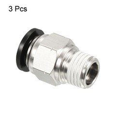 3 Pcs 1/4NPT Push to Fit 3/8 Inch OD Hose Connect Fittings, Black & Silver