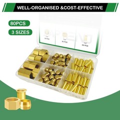 80pc 1/4″ Brass Compression Ferrules Sleeves Inserts Nuts Fittings Kit
