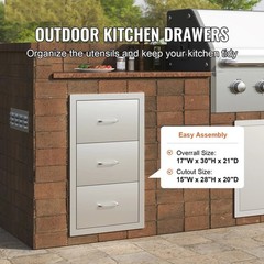 17W x 30H x 21D Inch Outdoor Kitchen Stainless Steel Double Access Drawers