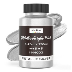 Nicpro Metallic Silver Acrylic Paint, 8.45 Fl Oz (Pack of 1),