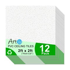 Art3D 24X24 Stucco Printed Drop Ceiling Tiles 2X2Ft Decorative Pvc Ceiling
