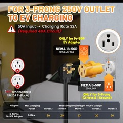 MECMO NEMA 6-50P to 14-50R EV Charger Adapter, 3-Prong 240/250V Welder Yellow