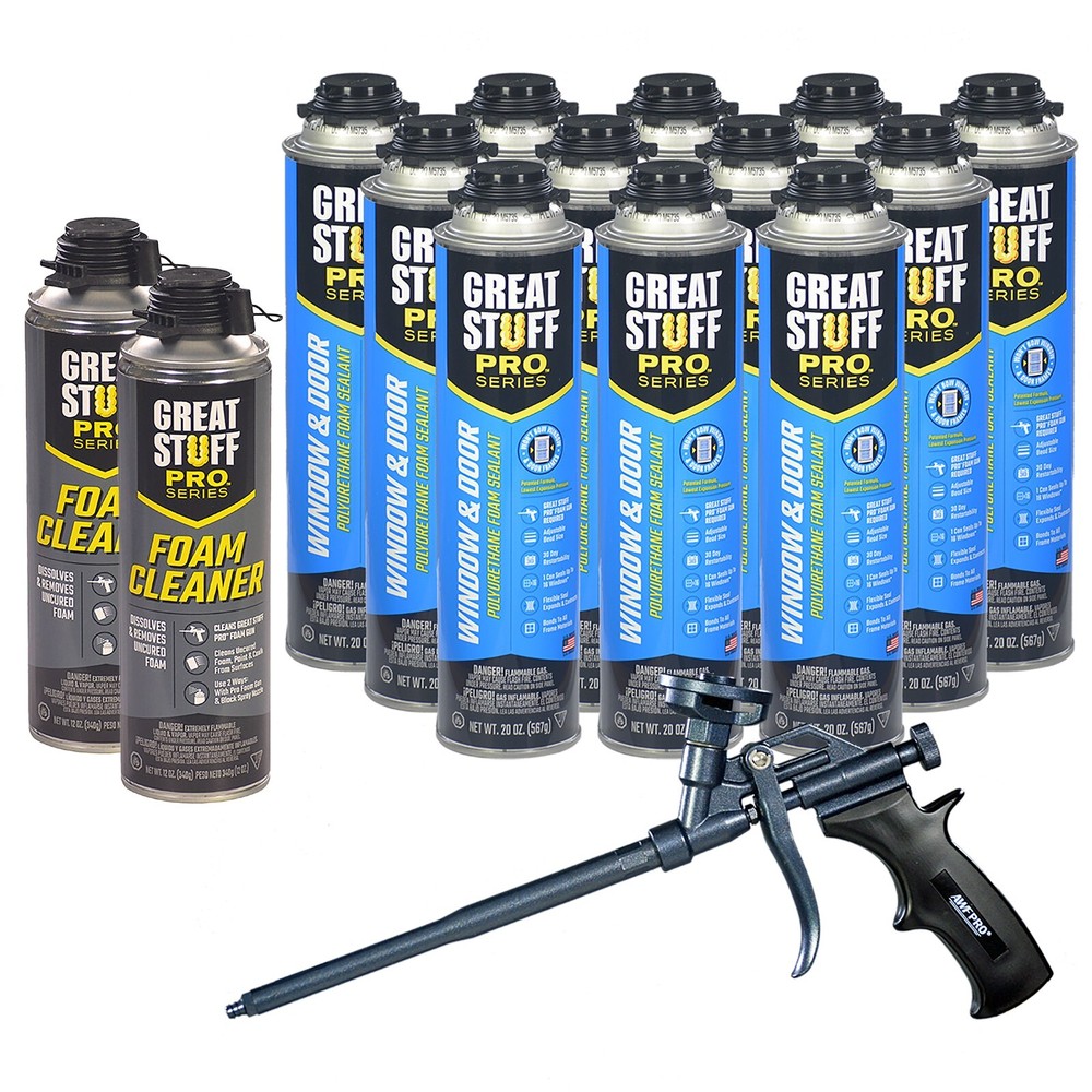 Great Stuff Window & Door 20 oz Foam (12), Gun Cleaner (2), Applicator Gun