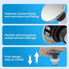 LukeTarp Polished Chrome 972098A Bathroom Sink Push & Seal Pop Up